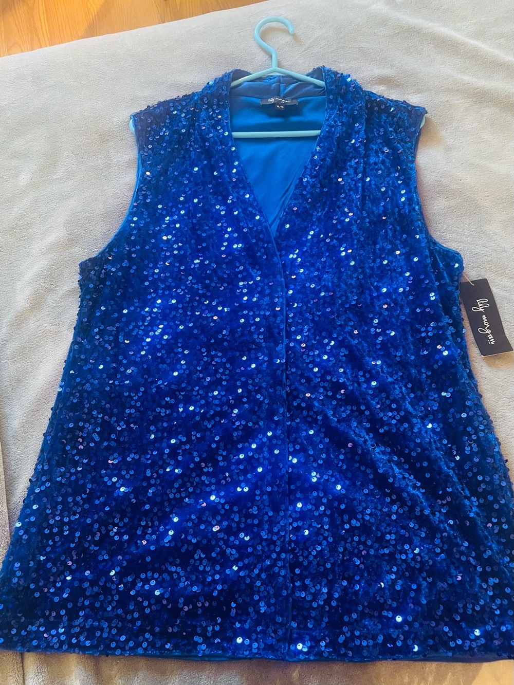 Sequin V-Neck Tank Top in Royal Blue by Lily Morgan